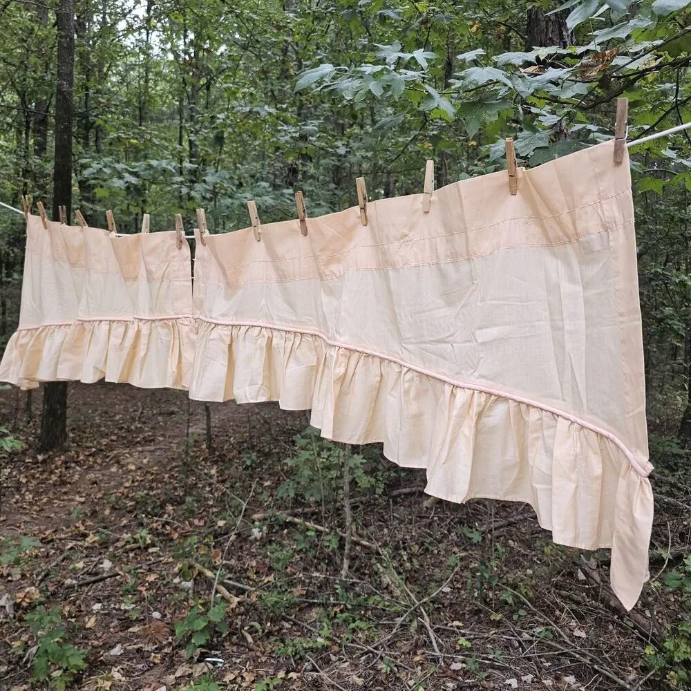 Vintage Croscill Peach Ruffled Valance Curtains 80s 90s Cottagecore Rod Pocket